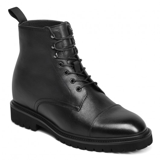 CMR CHAMARIPA Mens' Dress Boots With High Heels - Black Leather Derby Boots 8CM / 3.15 Inches