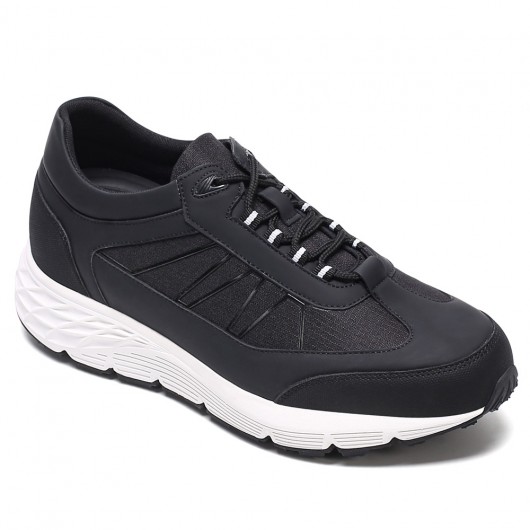 CMR CHAMARIPA Height Increasing Shoes For Men - Black Leather & Cloth Sports Shoes 8CM / 3.15 Inches