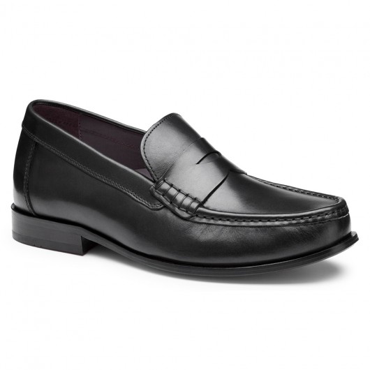 Raised Shoes For Men | Black Leather Penny Loafers 5 CM / 1.95 Inches
