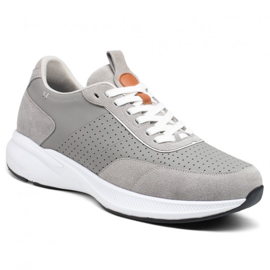 CMR CHAMARIPA Men's Elevator Sneakers - Stylish Height Increasing Shoes - Gray Suede Leather Sneakers 8 CM / 3.15 Inches