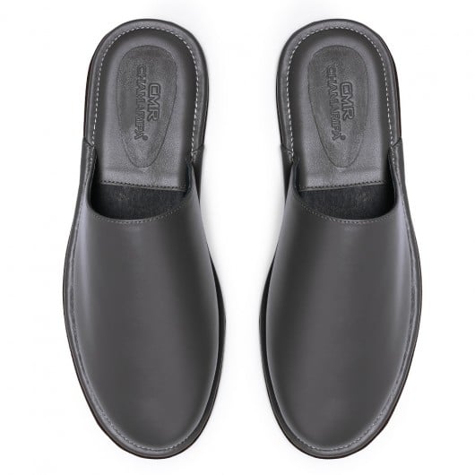 Nappa Leather Slipper Indoor Mens Luxury Slipper Mens Premium Mule Travel Slippers Grey