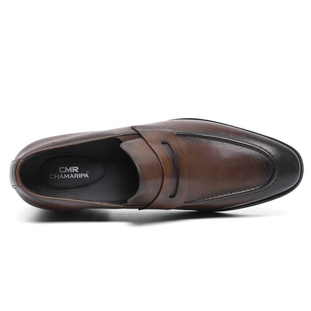 CHAMARIPA Height Increasing Shoes Formal Tall Men Shoes Khaki Slip on Penny Loafers 7 cm / 2.76 Inches Taller CHAMARIPA Height Increasing Shoes Formal Tall Men Shoes Khaki Slip on Penny Loafers 7 cm / 2.76 Inches Taller