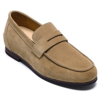 Booster Shoes For Men | Taupe Suede Leather penny Loafers 5 CM / 1.95 Inches