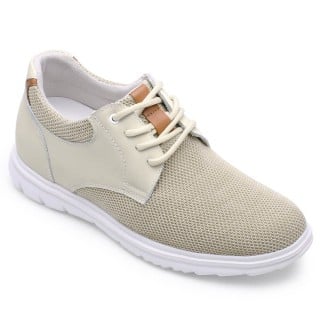 casual tall men shoes beige mesh elevator shoes for short men that make you 7CM / 2.76 Inches taller