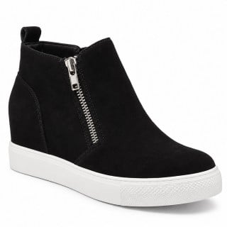 Chamaripa women high top hidden custom wedge sneakers 7 CM / 2.76 Inches-black
