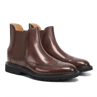 Height Increasing Boots For Men - Coffee Leather Brogue Chelsea Boots 7CM / 2.76 Inches