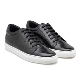 Men's Handcrafted Height Boosting Trainers - Black Crocodile Embossed Trainers 2.76 Inches