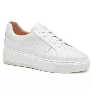 White Leather Casual Elevator Sneakers for Women 7 CM / 2.76 Inches