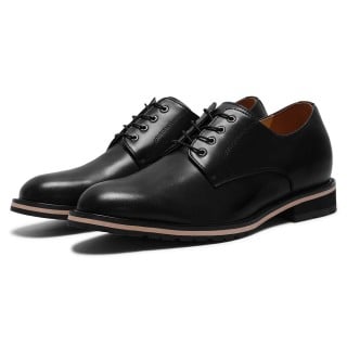 Vegan Men's Derby Shoe - Black Vegan Height Increasing Dress Shoes 6 CM / 2.36 Inches