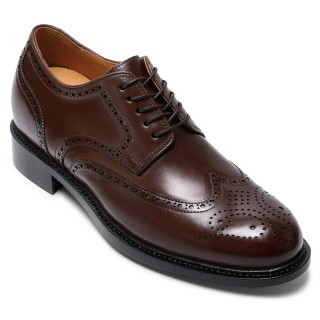 formal height increasing shoes - Burgundy shell cordovan full brogue derby shoes for men 7CM / 2.76 Inches