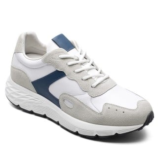 Height Increasing Shoes For Men - Off-White Leather & Suede Casual Sneakers 8CM / 3.15 Inches