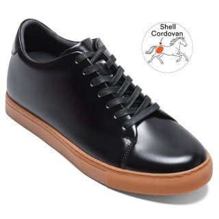 Sneakers Add Height For Men | Black Shell Cordovan Casual Sneakers 6 CM / 2.36 Inches