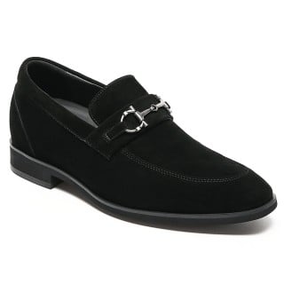 CHAMARIPA hidden heel loafer elevator shoes for men black suede tall men shoes 7 CM / 2.76 Inches