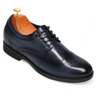 CHAMARIPA dress elevator shoes - mens hand painted wingtip derby shoes - blue - 8 CM / 3.15 inches taller