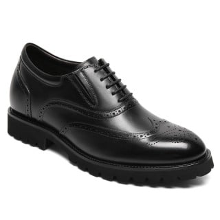 Men's Height Increasing Dress Shoes - Black Leather Brogue Oxford Shoes 8CM / 3.15 inches