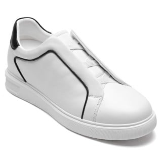 Men's heel height sneakers | White Slip on Triple Stitch Leather Sneakers 7 CM / 2.76 Inches