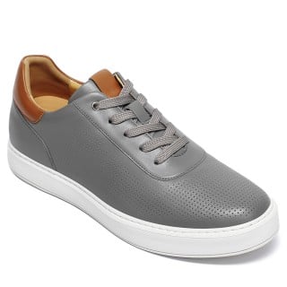 Height Increasing Casual Shoes - Gray Leather Men's Shoes That Make You Taller 6CM / 2.36 Inches