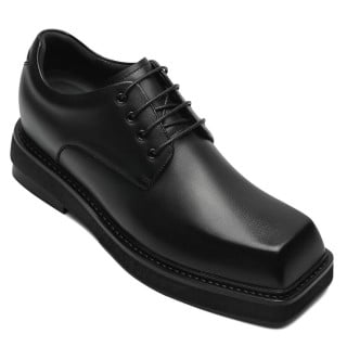 Height Increasing Elevator Dress Shoes for Men - Black Leather Square Toe Derby Shoes 9 CM / 3.54 Inches