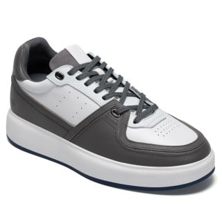 Wide fit Height Boosting Shoes - Gray Leather Elevator Sneakers for Men 7CM / 2.76 Inches