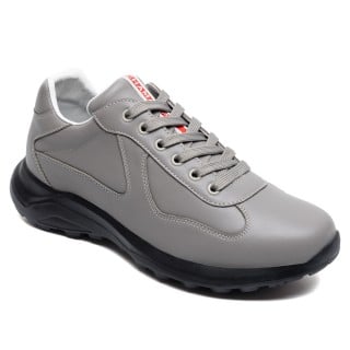 Men's Height Increase Shoes - Gray Leather Trainers That Make You Taller 7CM / 2.76 Inches