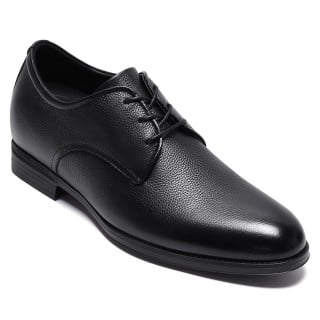 Elevator Dress Shoes For Men | Black Tumbled Leather Derby Shoes 7 CM / 2.76 Inches