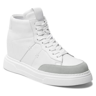 sneakers that add height for men | Soft Leather Off-white High-Top Sneakers 10 CM / 3.94 Inches