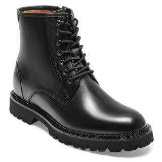 Height Increasing Shoes for Men | Black Leather Derby Boots 8 CM / 3.15 Inches