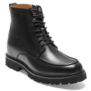 Height Shoes for Men | Black Leather Lace-Up Work Boots 8 CM / 3.15 Inches