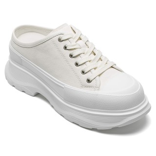 Women's Sneakers That Add Height | White Leather Platform Mule Sneakers 7 CM / 2.76 Inches
