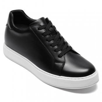 Elevator Sneakers For Men | Black Leather Casual Shoes 7 CM / 2.76 Inches