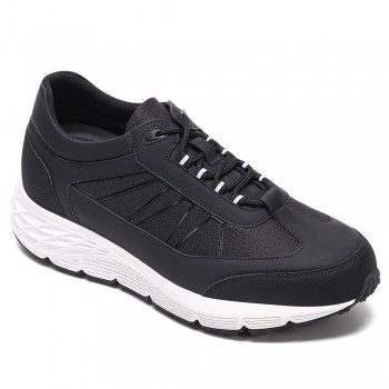 Height Increasing Shoes For Men - Black Leather & Cloth Sports Shoes 8CM / 3.15 Inches