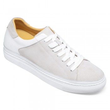 CHAMARIPA height increasing shoes for men casual elevator shoes white suede casual sneakers 7CM / 2.76 Inches taller