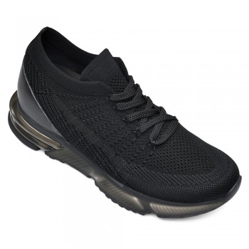 CHAMARIPA height increasing shoes for men hidden heel trainers black knit sneakers shoes 7CM / 2.76 inches taller