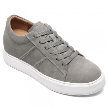 Men's Hidden Height Increasing Shoes - Gray Suede Everyday Casual Shoes 7CM / 2.76 Inches
