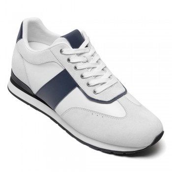 Men's Heeled Shoes - White Suede Casual Elevate Shoes 7CM / 2.76 Inches