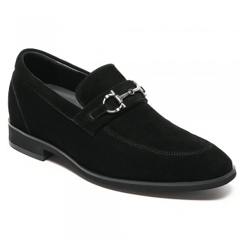 CHAMARIPA hidden heel loafer elevator shoes for men black suede tall men shoes 7 CM / 2.76 Inches