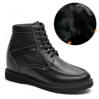 Chamaripa Height Increasing Boots Fur Lined Warn Winter Casual Tall Men Boots Black 9 CM / 3.54 Inches