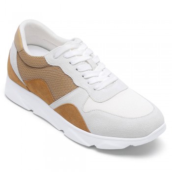 Height Increasing Shoes For Men - Yellow Brown Suede Leather Shoe That Make You Taller 2.36 Inches / 6 CM