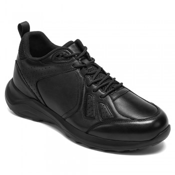 Height Increasing Wide fit Shoes | Black Leather Men's Wide Width Elevator Sneakers 8CM / 3.15 Inches