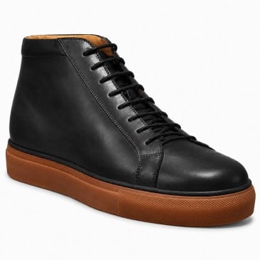 Elevator Shoes for Men | Black Shell Cordovan Casual High Top Sneakers 6 CM / 2.36 Inches