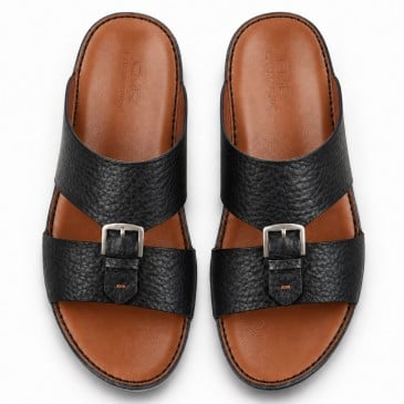 Black Grained Leather Arabic Sandal for Men 4 CM / 1.57 Inches
