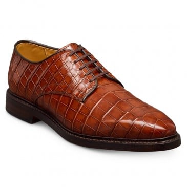 Men Taller Shoes | Brown Crocodile Leather Derby Shoes 6 CM / 2.36 Inches