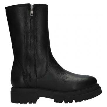 Women Height Increasing Boots | Black Leather Zipper Boots 7 CM / 2.76 Inches