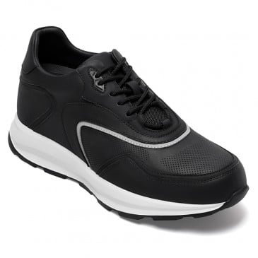 Men's Elevator Sneakers | Black Leather Anti-slip Athletic Sneakers 9 CM / 3.54 Inches