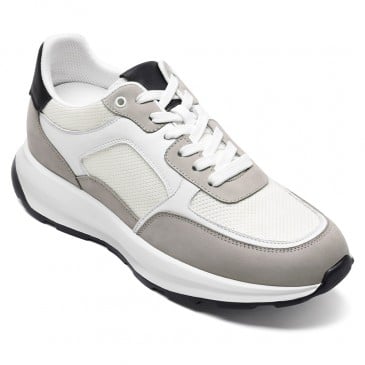 Men's Elevator Sneakers | White Breathable Sports Shoes 8 CM / 3.15 Inches