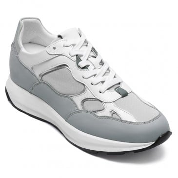 Athletic Elevator Shoes For Men | Gray Breathable Sports Shoes 8 CM / 3.15 Inches