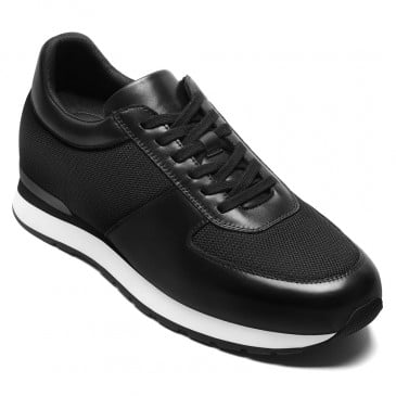 Men's Elevator Sneakers | Sleek Black Mesh Casual Shoes 8 CM / 3.15 Inches