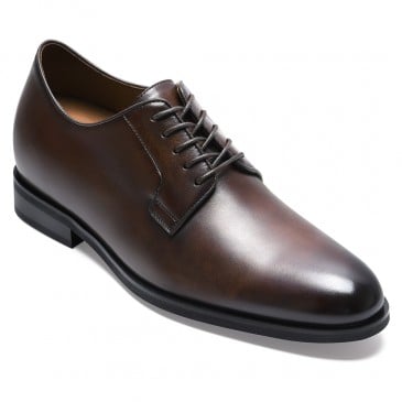 Mens Elevator Dress Shoes | Dark Brown Leather Derby Shoes 7 CM / 2.76 Inches