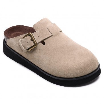 Women's Height Increasing Mules | Apricot Suede Buckle Slippers 5CM / 1.95 Inches