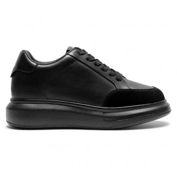 Elevator Shoes Sneakers Women's | Black Leather Sneakers 7 CM / 2.76 Inches
